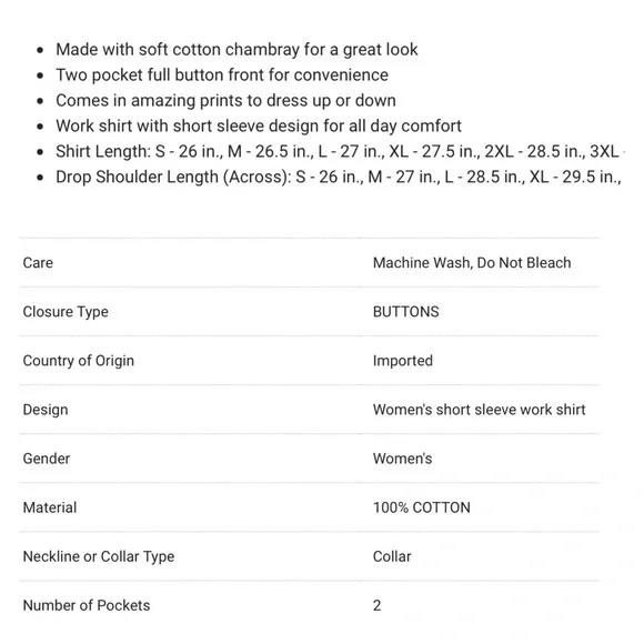 Como Vintage Chambray Floral Work Shirt L - Picture 9 of 9